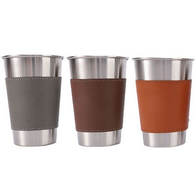 17 OZ Stainless Steel Cup Pint Cup Shot Cup W/ PU Cover