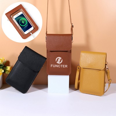 Touch Screen PU Leather Purse Bag Small Crossbody Bag Mini Messenger Bag Single Shoulder Handbag