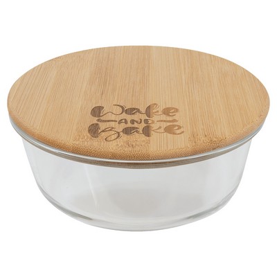 32 Oz. Round Glass Container w/Bamboo Lid