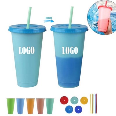 24Oz Colors Changing Reusable Tumbler With Straw Set