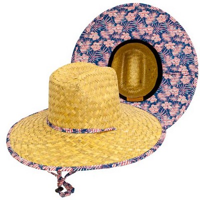 Goldcoast Tropical Stripe Floral Straw Lifeguard Hat