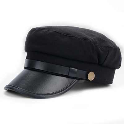 PU Brim Cabbie Beret Hat