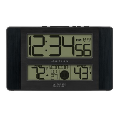 La Crosse® Technology Atomic Digital Wall Clock w/Temperature & Moon Phases (Black)