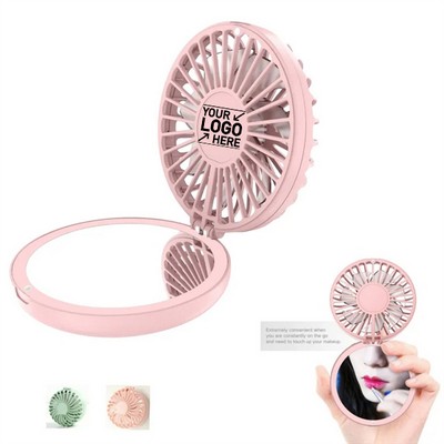 Compact Fan with Built-In Mirror for Easy Cooling