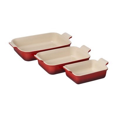 Le Creuset 3Pc Heritage Stoneware Rectangular Baking Dish Set Cerise