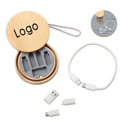 Round Bamboo Case With Muti Charging Cable