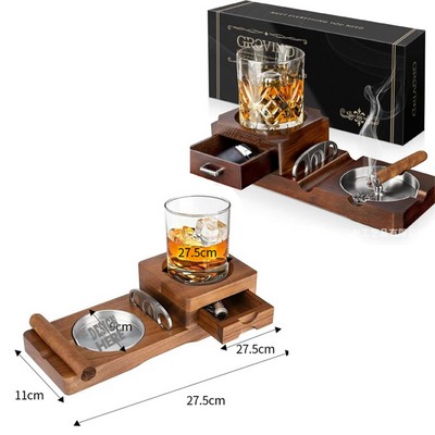 Wooden Ashtrays Whiskey Glass Tray Cigar Accessories