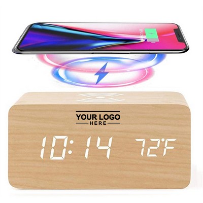 Wooden Wireless Charging Alarm Clock