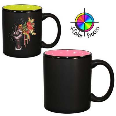 11 Oz. Black Satin/Pink Two-Tone C-Handle Hilo Mug - 4 Color Process