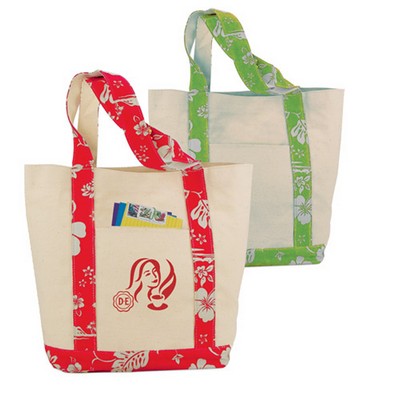 Floral Canvas Boat Tote Bag