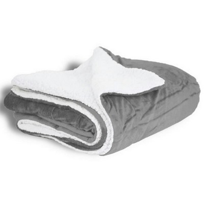 Micro Mink Sherpa Blanket 50"X60" (Embroidered)-- Grey - ON DISCOUNT