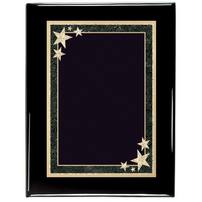 Ebony Piano Finish Plaque with Black Starburst Brass Plate, 8 x 10"