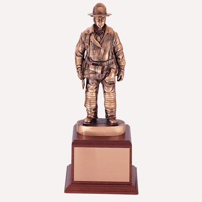 16" Antique Bronze Firefighter Trophy w/Engraving Plate