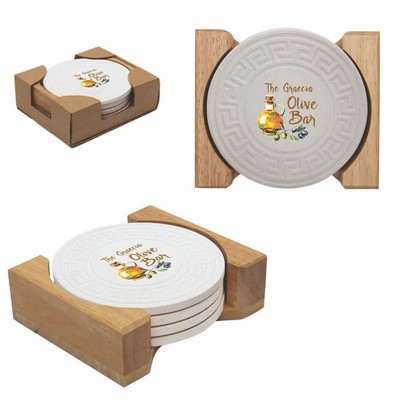 Round Greek Key Absorbent Stone Coaster Set