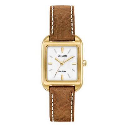 Citizen Ladies' Chandler Eco-Drive Watch, Gold-tone SS with Light Brown Leather Strap