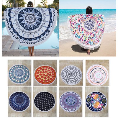 Round Micro Fiber Fringed Beach Towel