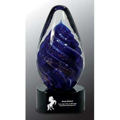 6 1/2" Blue Tear Drop Art Glass Award