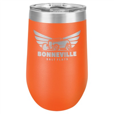 16 oz. Orange Vacuum Insulated Stemless Wine Glass w/ Lid