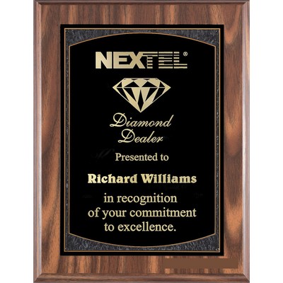 Walnut Finish Plaque Series, 9"x12" with Black Brass Plate, Black Textured Border