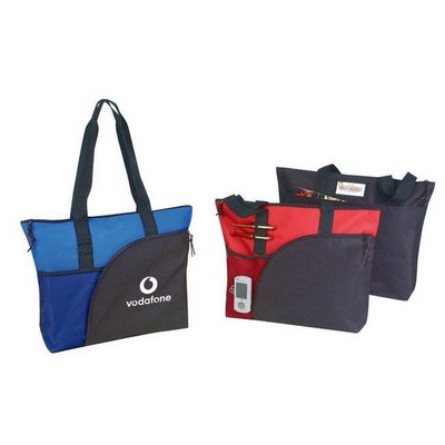 Deluxe Zipper Tote Bag w/Mesh Pocket 19"x15"x2"