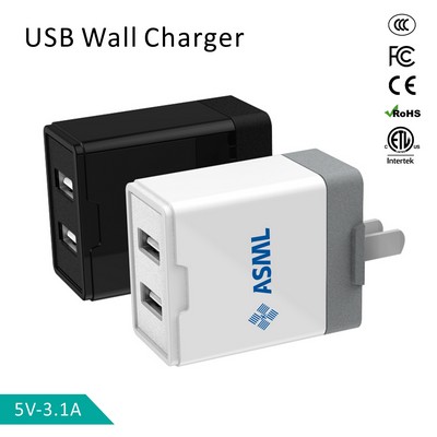 3.1A Dual Port USB Wall Charger AC Adapter