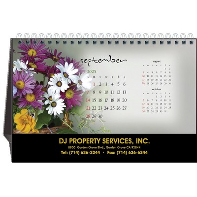 Blossoms 2025 Desktop Calendar w/Foil Stamped Hardboard Easel