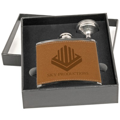 Laser Engraved Leatherette Flask Gift Set with Funnel