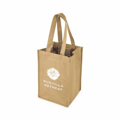 True® 4 Bottle Non-Woven Wine Tote - Beige