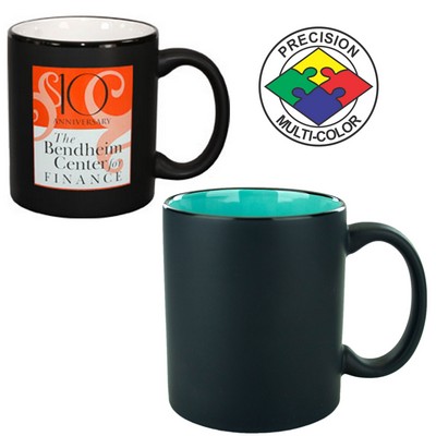 11 Oz. Black Satin/Aqua Sea Foam Green 2 Tone C-Handle Hilo Mug - Precision Spot Color