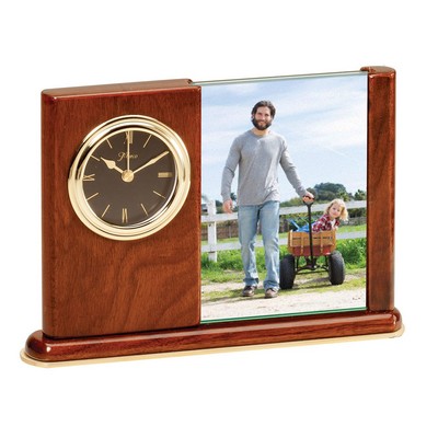 Photo Frame/Clock, Walnut Piano Finish/Jade Glass, 7-3/4"x5-1/4"H