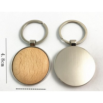 Round Shaped Wood Keychain with Metal Back