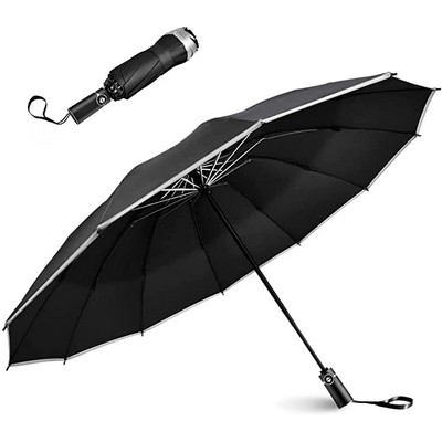 Fully Automatic Reverse Folding Umbrella Travel Umbrella Inverted with LED Flashlight(10 bones)