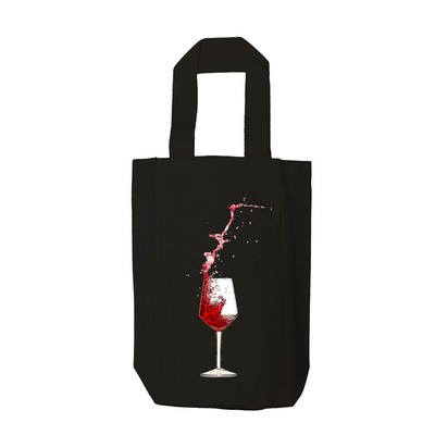 Black Canvas Double Bottle Wine Tote - Full Color Transfer (5.5" x 10.5" x 3")