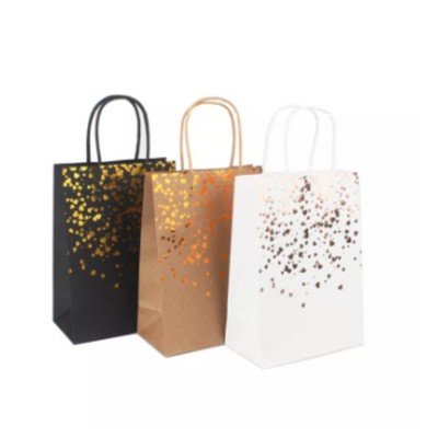 Gold Foil Portable Kraft Paper Gift Bag with Handle