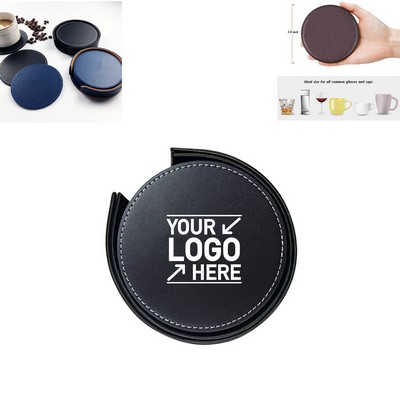 Waterproof Premium Pu Leather Coaster Set Of 5