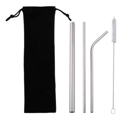 Reusable Stainless Steel Straw Set In Cotton Pouch