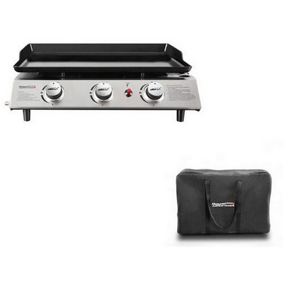 Keg Products Silver/Black Mini 3-Burner Portable Gas Griddle w/Grill Cover, Regulator & Carry Bag