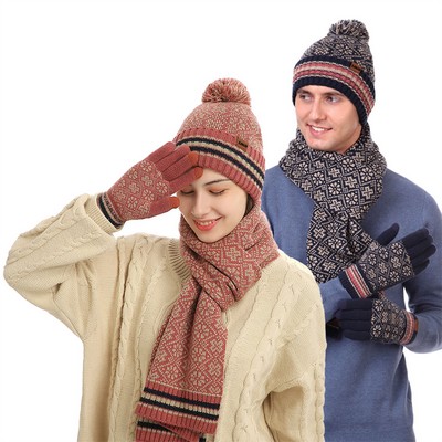 Women Leopard Hat Scarf Gloves Set