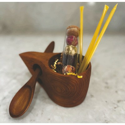 1 Piece 2 Finger Mug & Flower Tea Set With Honey Sticks & Wooden Spoon