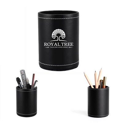 PU Leather Round Desk Organizer