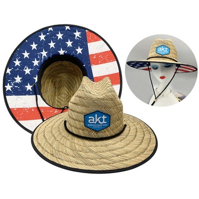 Straw Lifeguard Hat w/Full Color Patch & Underneath - MOQ 50