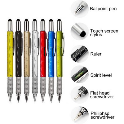 6-in-1 Multifunctional Tool Stylus/Ballpoint Pen w/Spirit Level & Ruler & Screwdriver