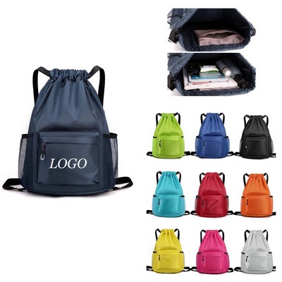 Waterproof Drawstring Backpack With Side Pockets (Custom)