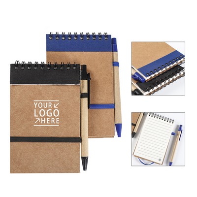 Kraft Paper Spiral Jotter Notebook With Pen