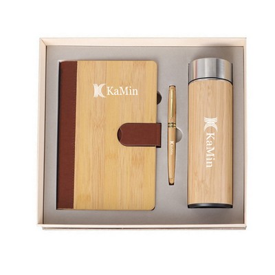 Bamboo 3 Pieces Business Gift Box(Notebook Pen and Tumbler)