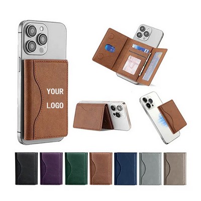 Minimalist Leather Magnetic Phone Stand Wallet Card Holder