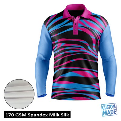 Full Sublimation Long Sleeve Polo - 2-Way Stretch Performance Interlock - Men's, Women's, Kids'