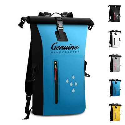 Waterproof Roll-Top PVC Backpack with Front Zippered Pocket