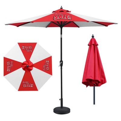 Full Color 9' Commercial Aluminum Market Umbrella With Push Button Tilt / Crank