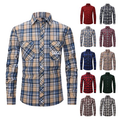 Button Down Regular Fit Long Sleeve Plaid Casual Shirts